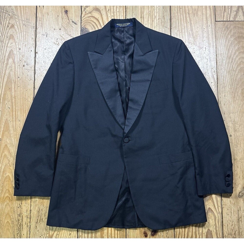 VINTAGE Brooks Brothers Blazer 39R Black Wool Dinner Tuxedo Jacket Coat 1 Button